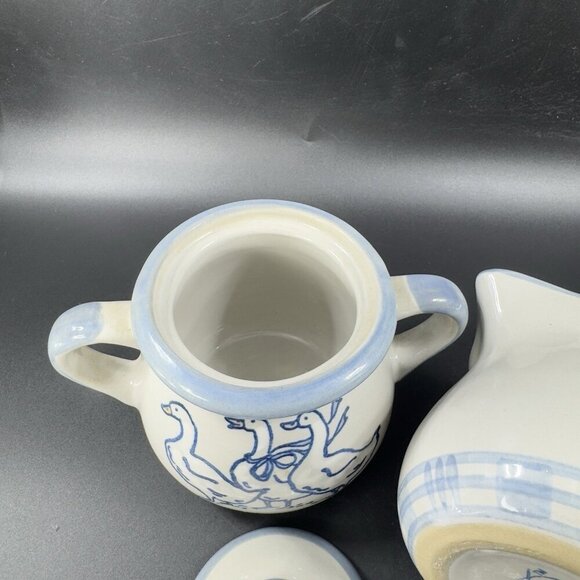 LOUISVILLE Stoneware Sugar Bowl Creamer Set Gaggle of Geese Pottery Set 2 USA - Picture 13 of 15